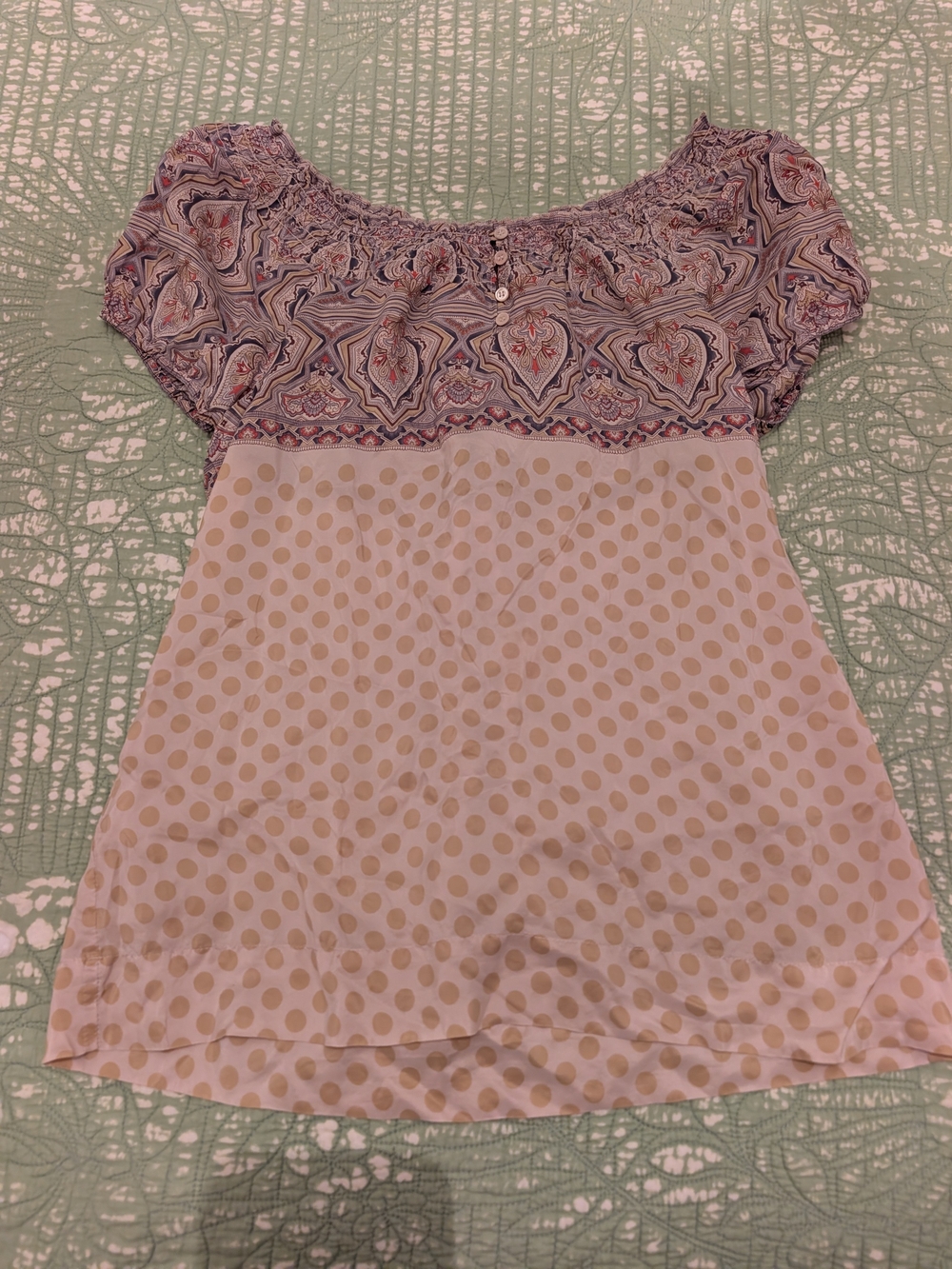 Vintage BCBGMaxAzria 100% Silk Mixed-Print Peasant Tunic